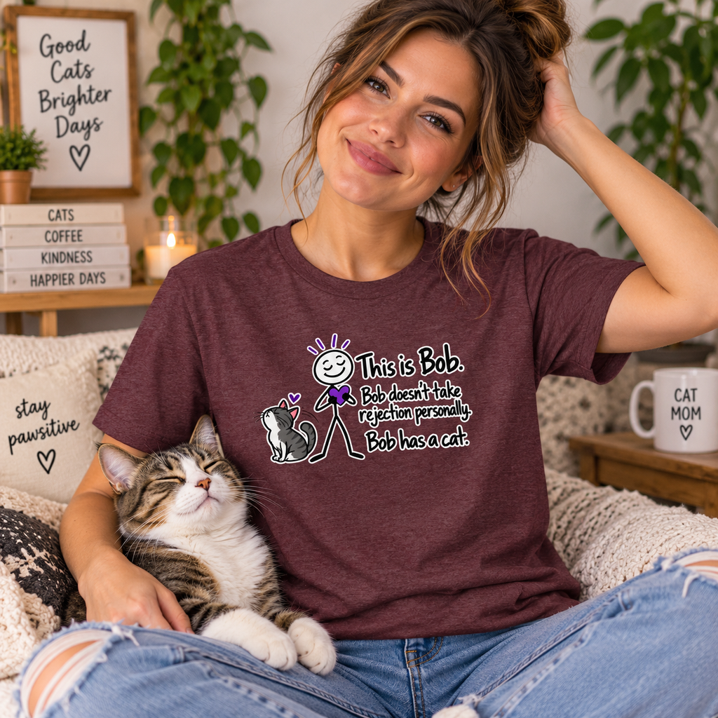 This Is Bob. Bob Has a Cat. Funny Cat Lover T-Shirt | Cat Humor Tee