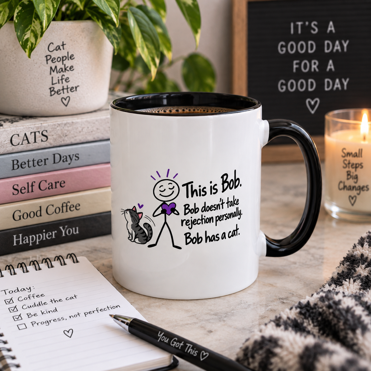 This Is Bob Cat Mug | Funny Cat Lover Coffee Mug | Rejection Humor Gift (11/15oz Accent)