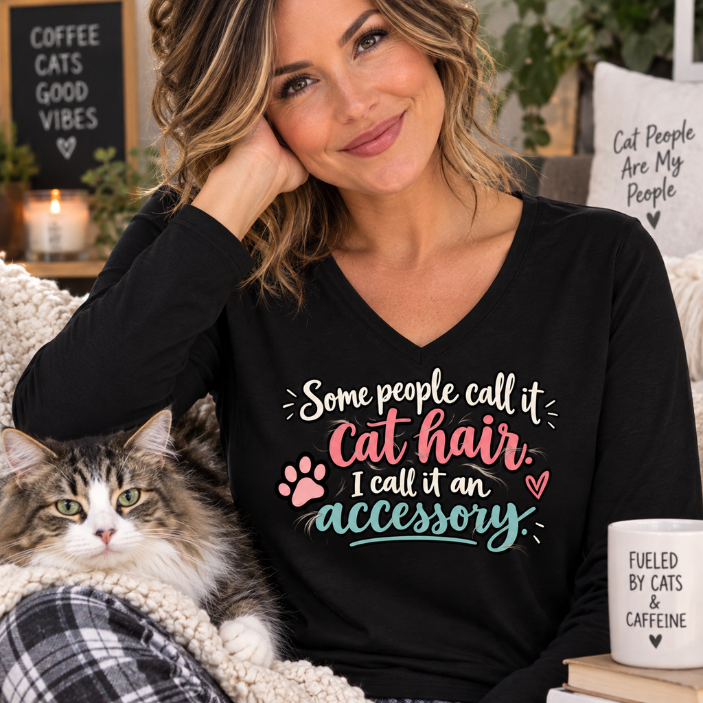 Some People Call It Cat Hair Women’s Long Sleeve V-Neck Shirt