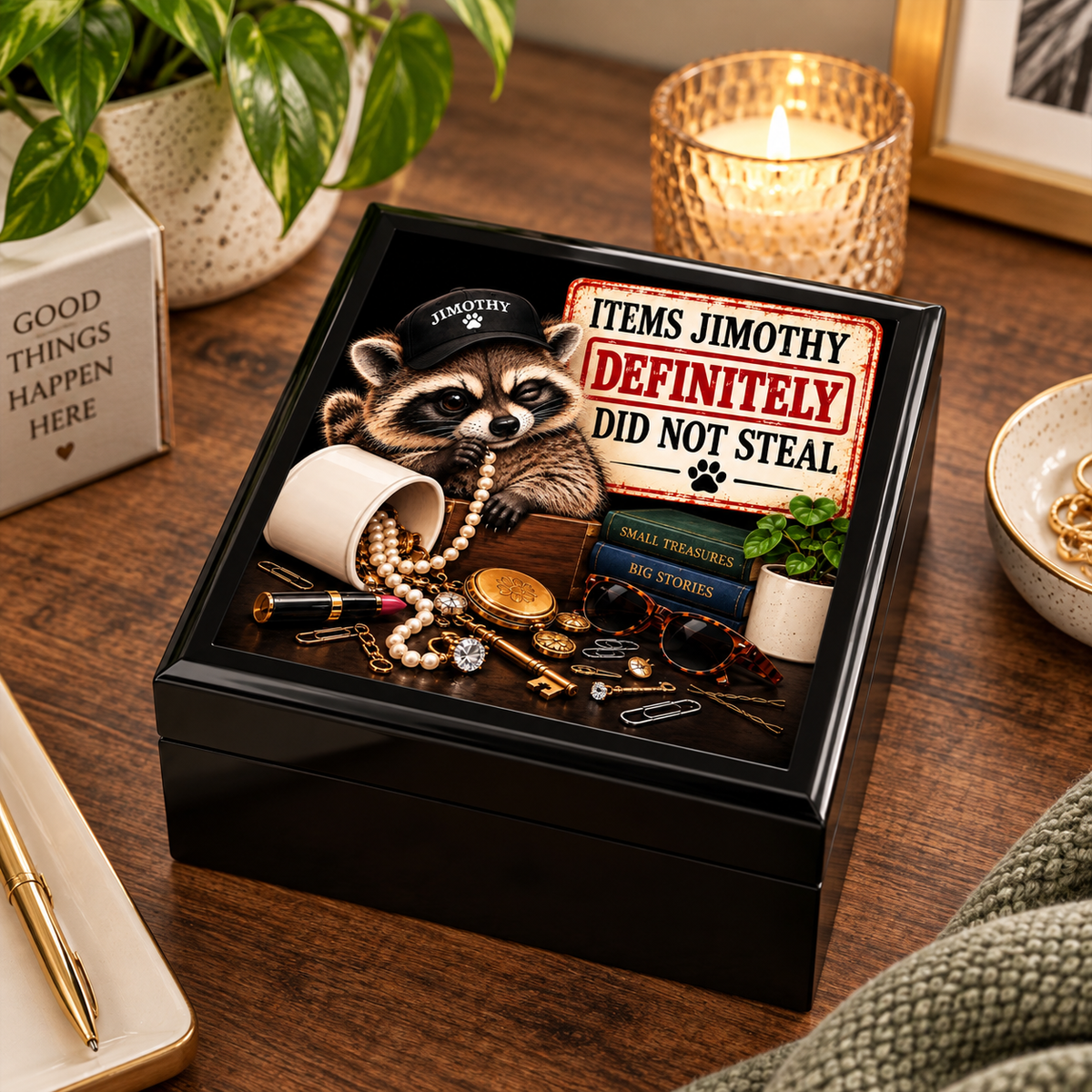 Items Jimothy Definitely Did Not Steal Collection Box | Funny Raccoon Keepsake & Trinket Box