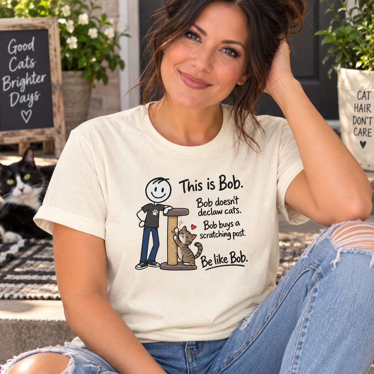 Be Like Bob Don’t Declaw Cats T-Shirt | Cat Scratching Post Tee