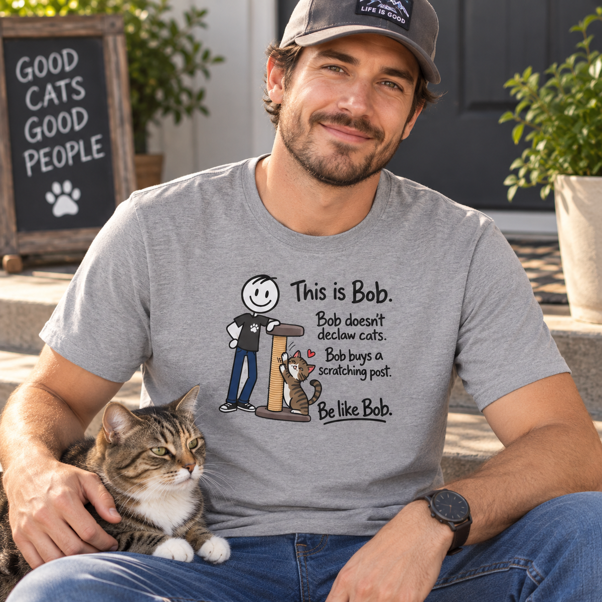 Be Like Bob Don’t Declaw Cats T-Shirt | Cat Scratching Post Tee