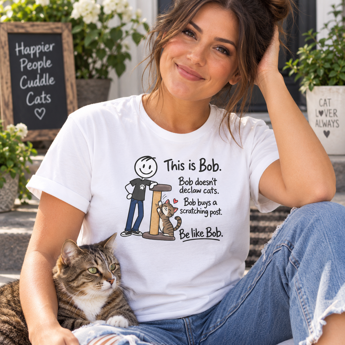 Be Like Bob Don’t Declaw Cats T-Shirt | Cat Scratching Post Tee