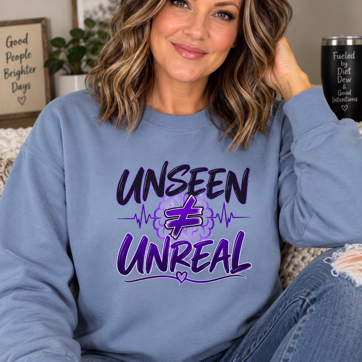 Unseen ≠ Unreal Epilepsy Awareness Crewneck Sweatshirt