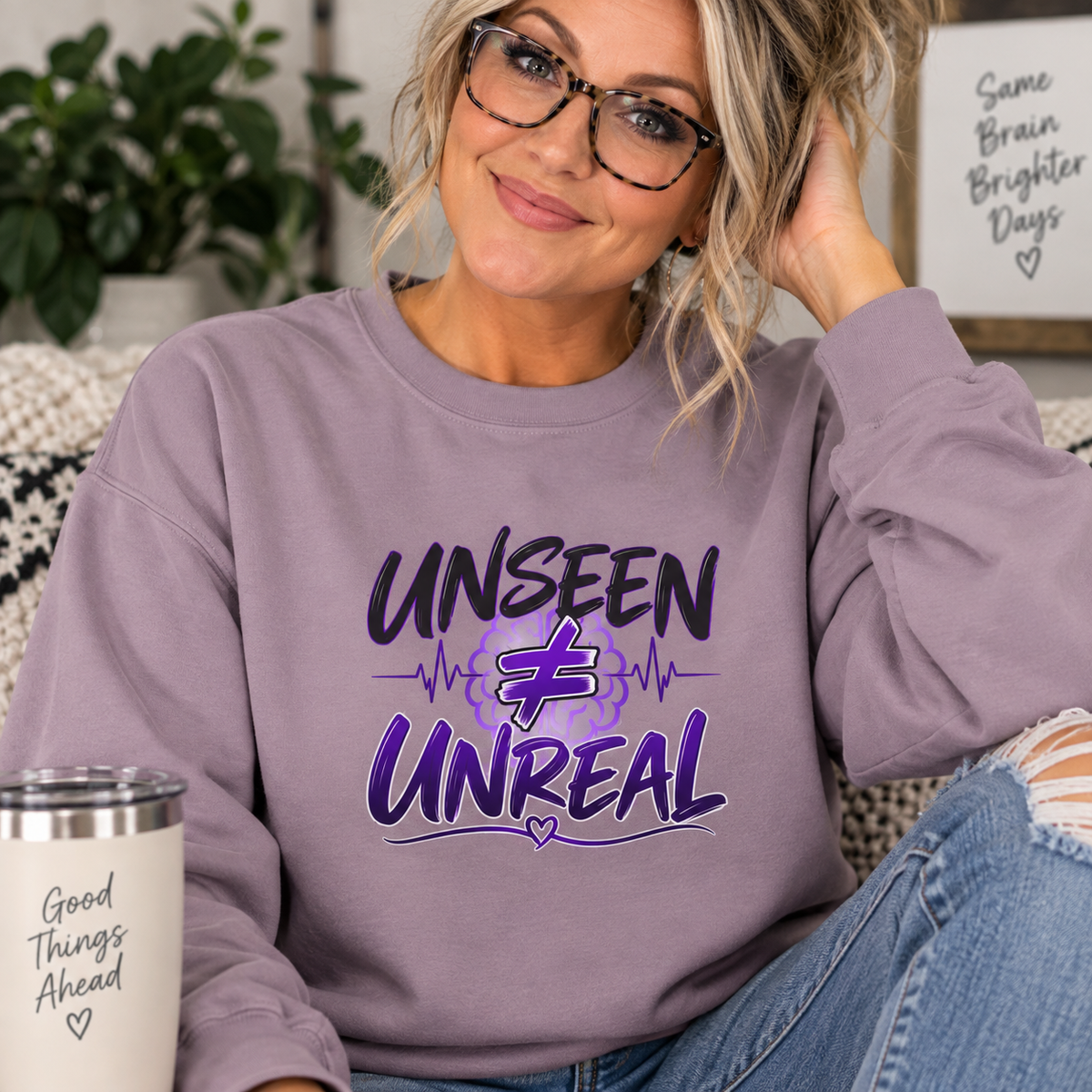 Unseen ≠ Unreal Epilepsy Awareness Crewneck Sweatshirt