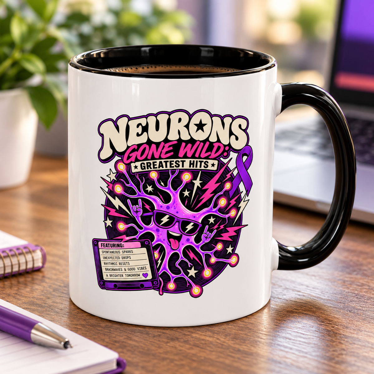 Neurons Gone Wild: Greatest Hits Epilepsy Awareness Accent Coffee Mug (11oz/15oz)