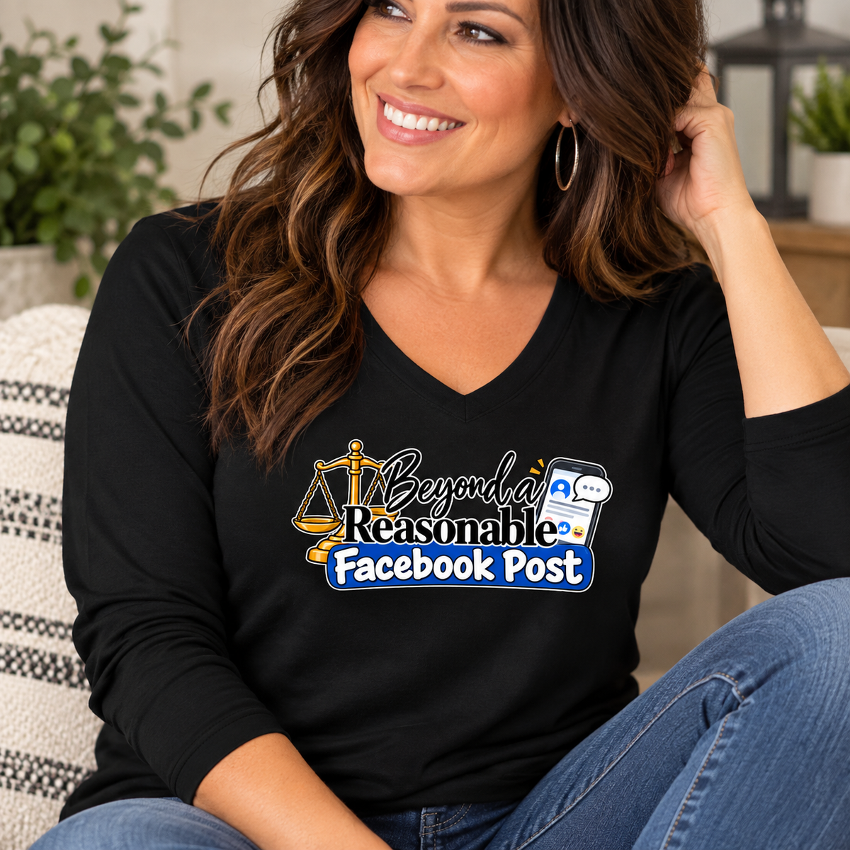 Beyond a Reasonable Facebook Post Women’s Long Sleeve V-Neck Tee