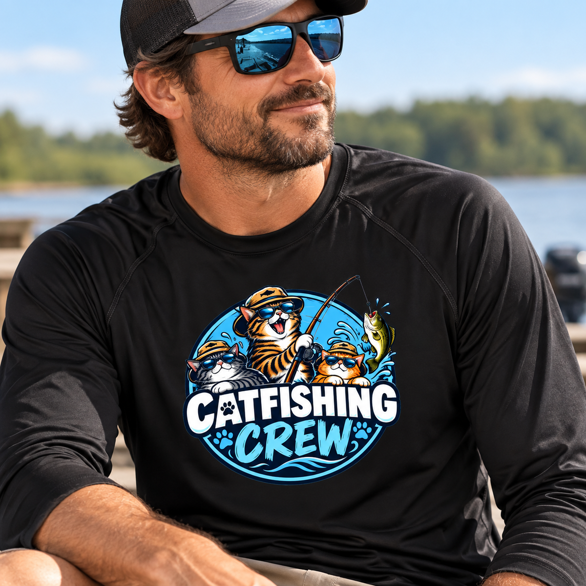 Catfishing Crew Cat Fishing Long Sleeve Rashguard | Funny Fishing Shirt