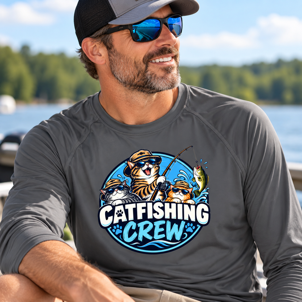 Catfishing Crew Cat Fishing Long Sleeve Rashguard | Funny Fishing Shirt