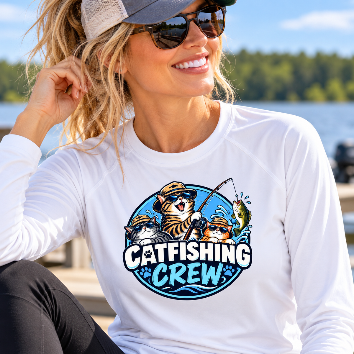 Catfishing Crew Cat Fishing Long Sleeve Rashguard | Funny Fishing Shirt