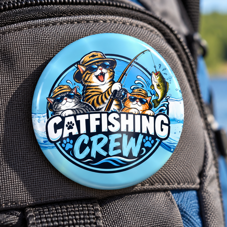 Catfishing Crew Pin Button | Funny Fishing Cat Pin