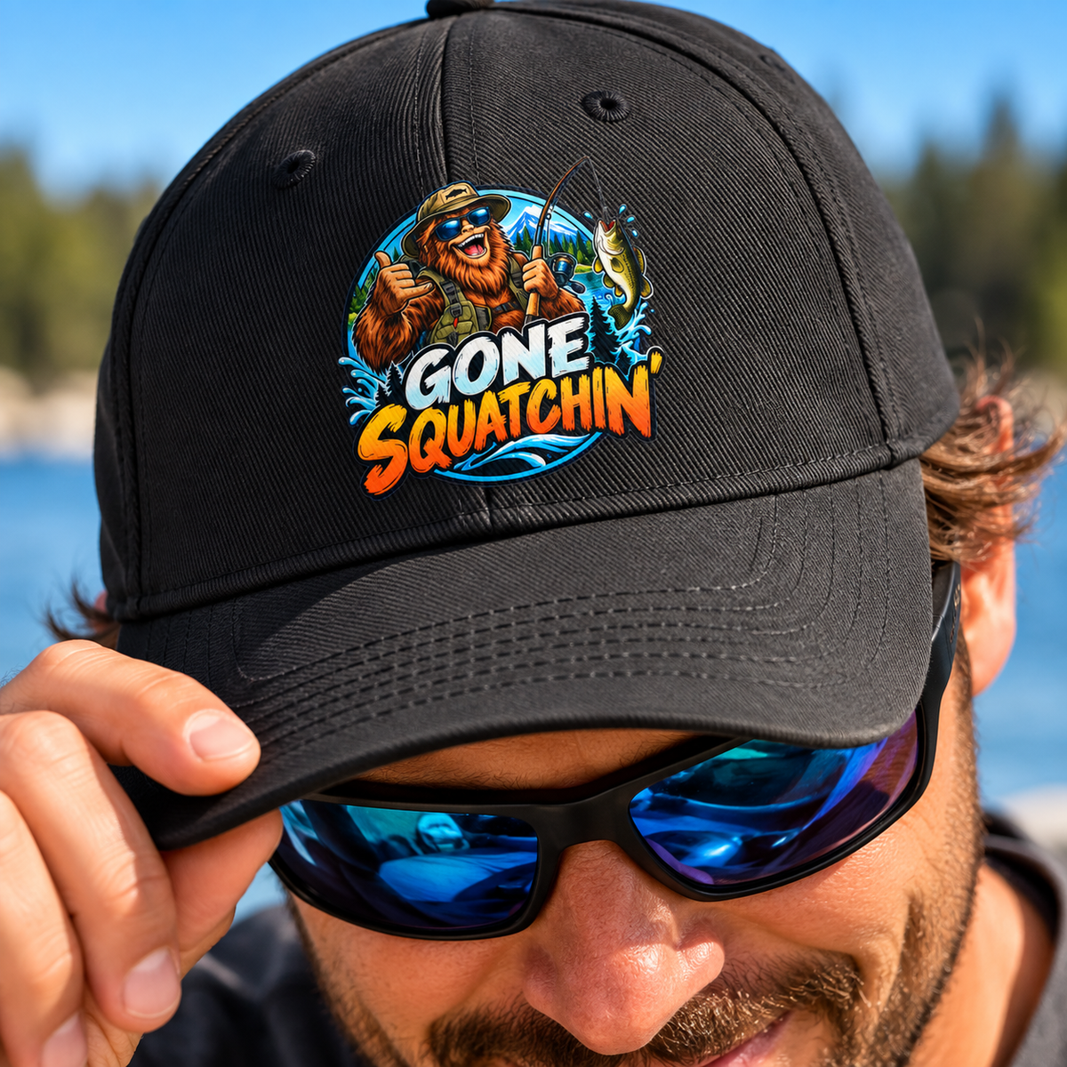 Gone Squatchin' Bigfoot Fishing Hat | Embroidered Sasquatch Cap