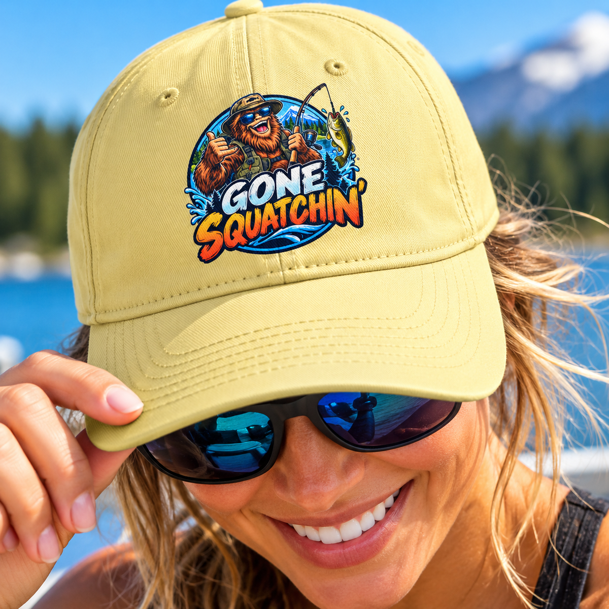 Gone Squatchin' Bigfoot Fishing Hat | Embroidered Sasquatch Cap