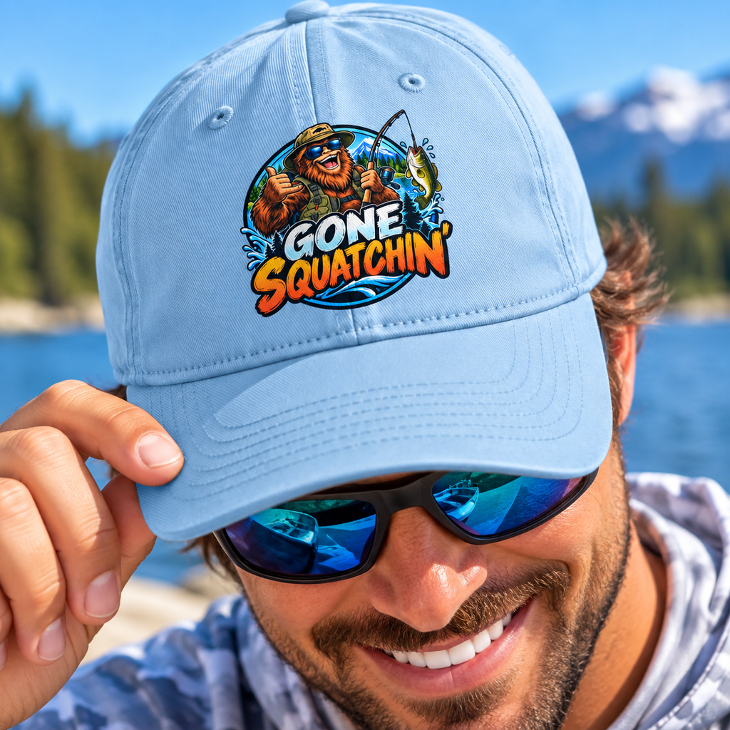 Gone Squatchin' Bigfoot Fishing Hat | Embroidered Sasquatch Cap