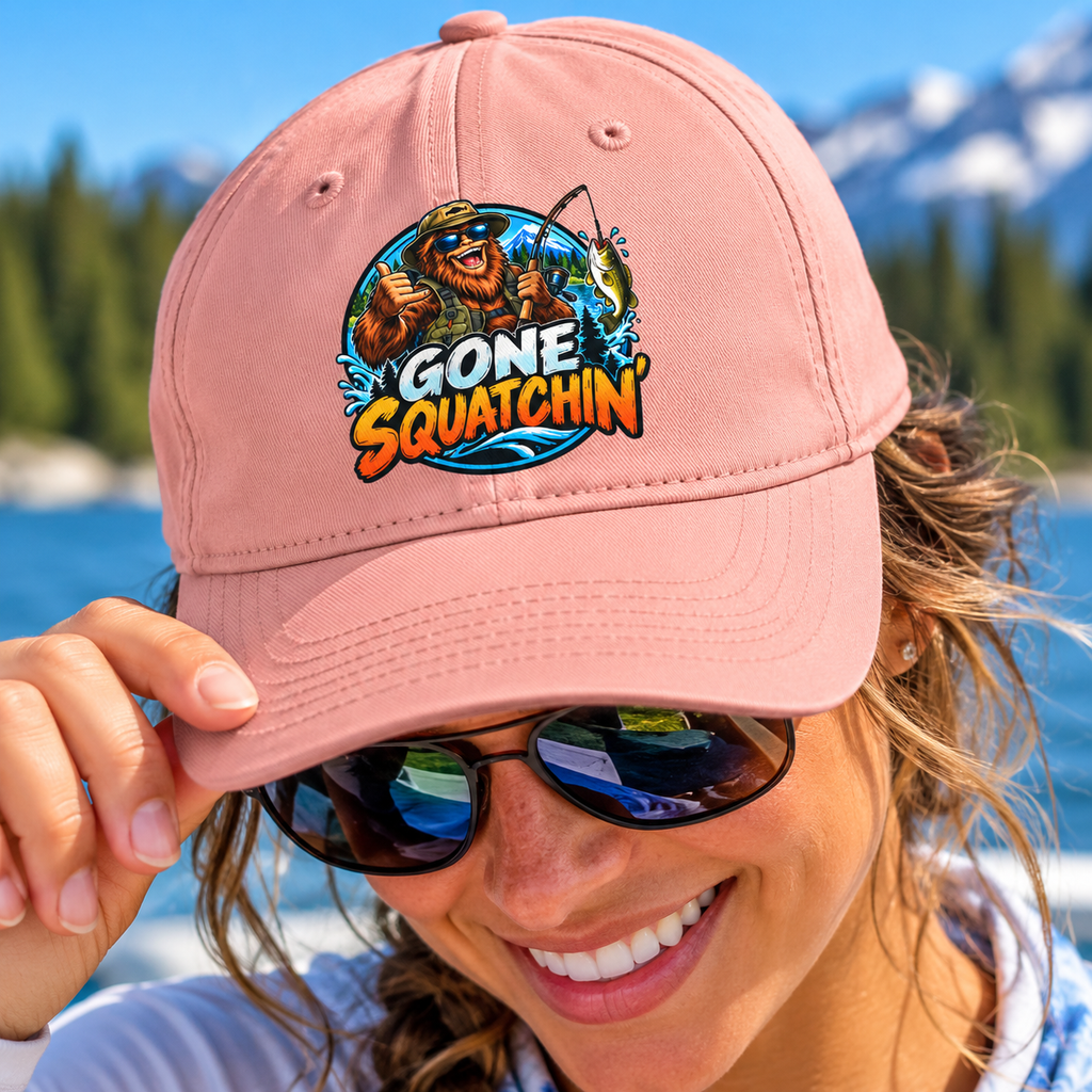 Gone Squatchin' Bigfoot Fishing Hat | Embroidered Sasquatch Cap