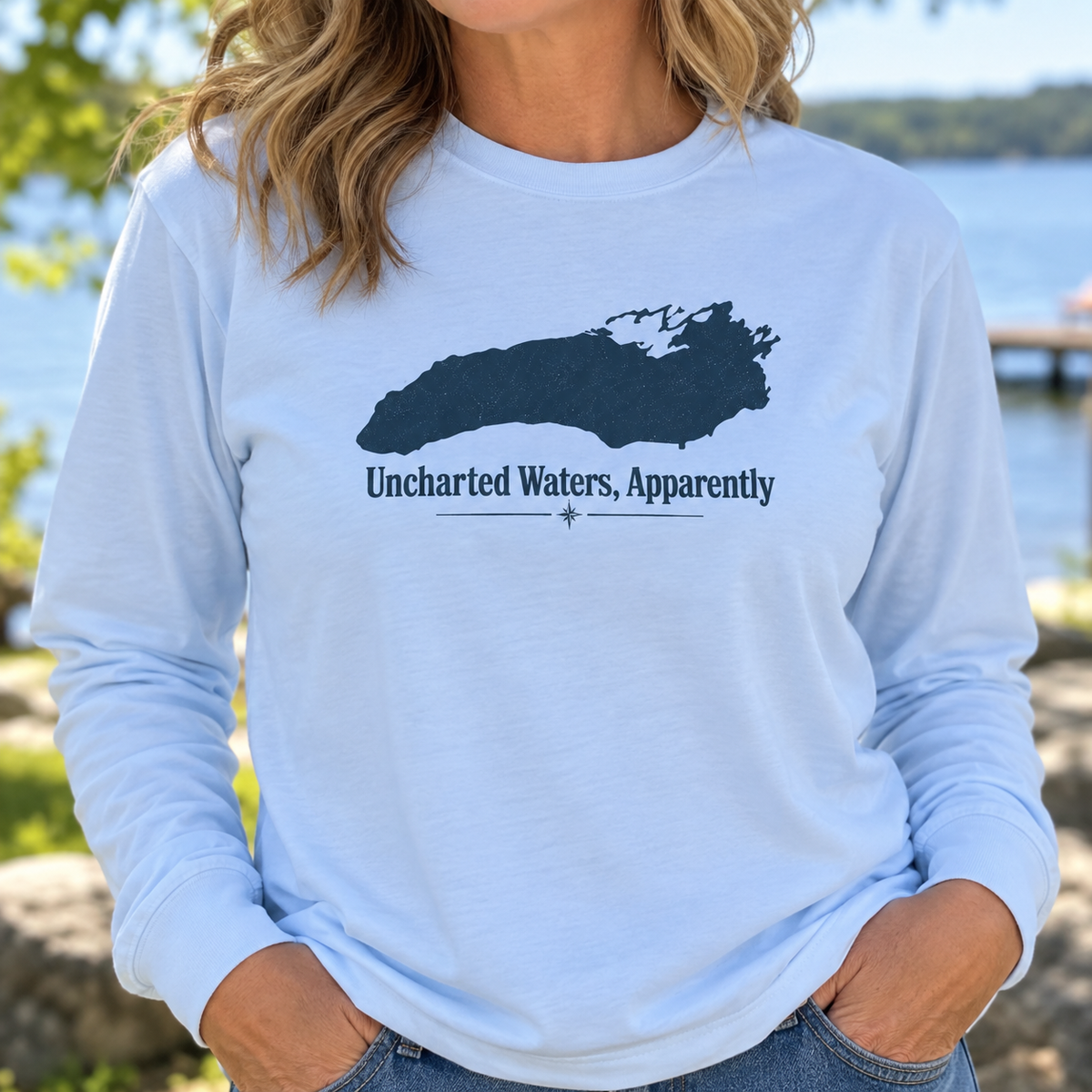 Uncharted Waters, Apparently Long Sleeve Tee | Lake Ontario Humor Shirt