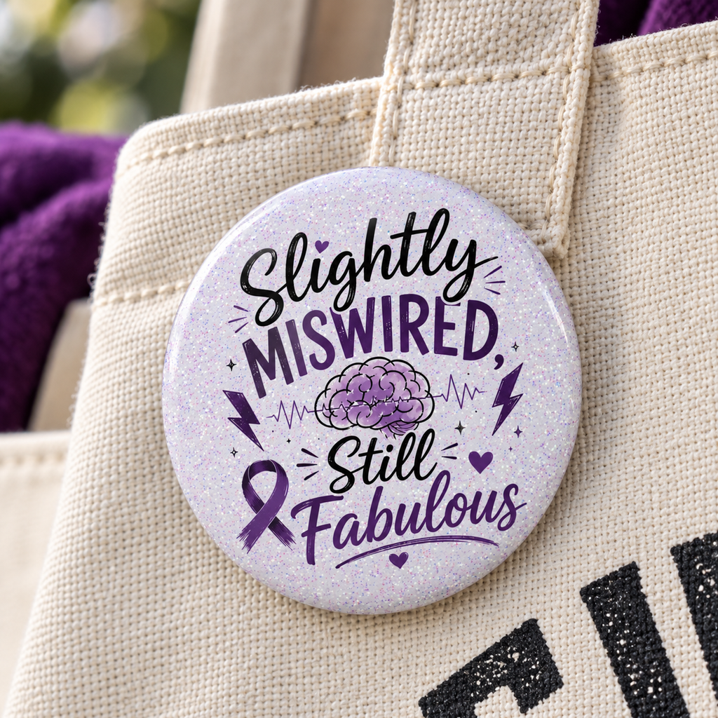 Slightly Miswired, Still Fabulous Epilepsy Awareness Pin Button