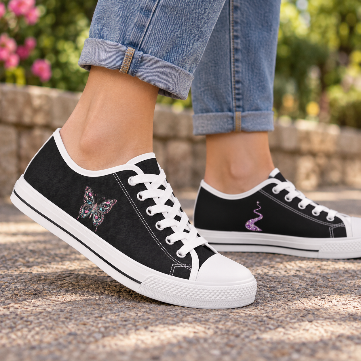 Rhinestone Butterfly Women’s Canvas Sneakers