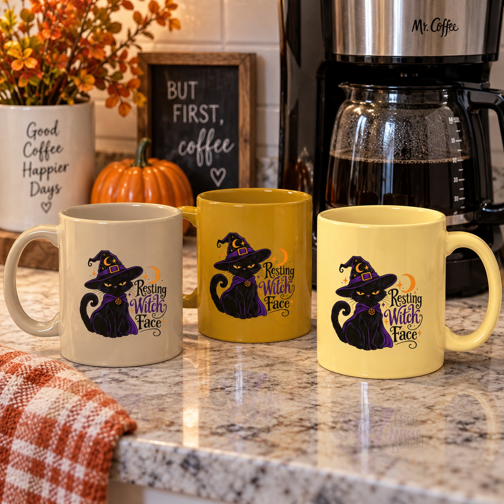Resting Witch Face Cat Mug | 11 oz Halloween Coffee Mug