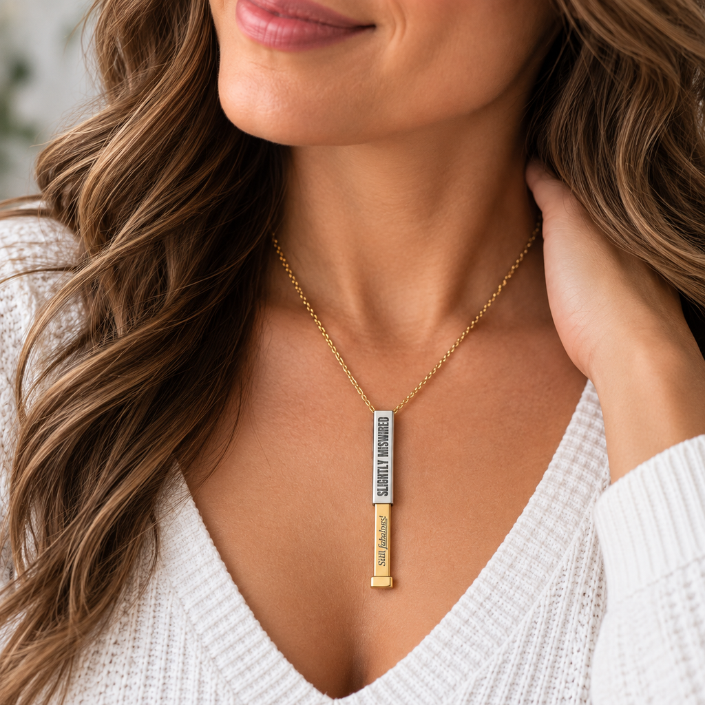 Slightly Miswired, Still Fabulous Hidden Message Sliding Bar Necklace