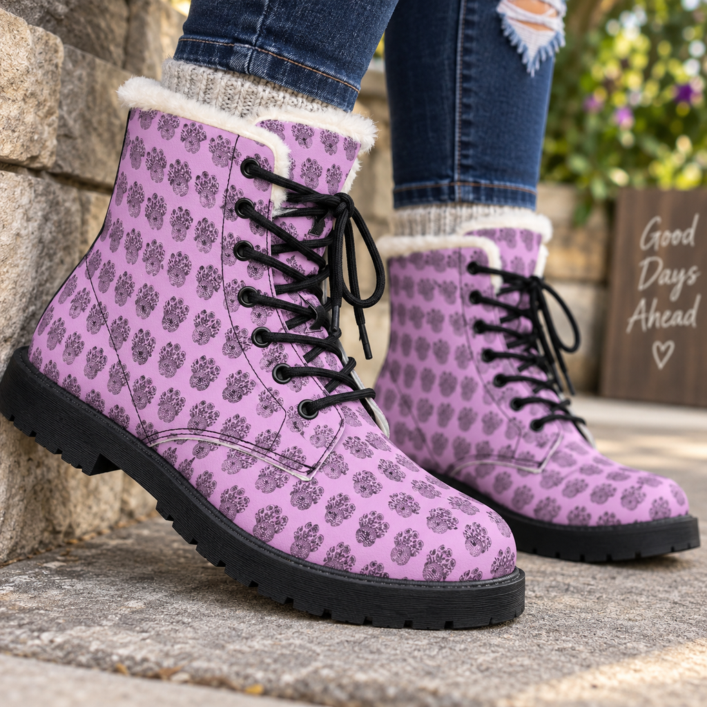 Beautifully Unpredictable Epilepsy Awareness Brain & Flowers Fur-Lined Boots