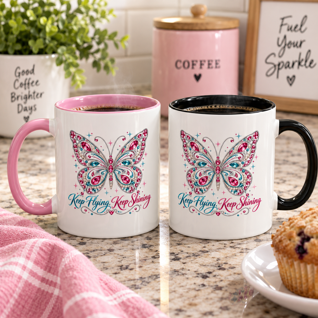 Keep Flying, Keep Shining Rhinestone Butterfly Mug (11oz & 15oz)