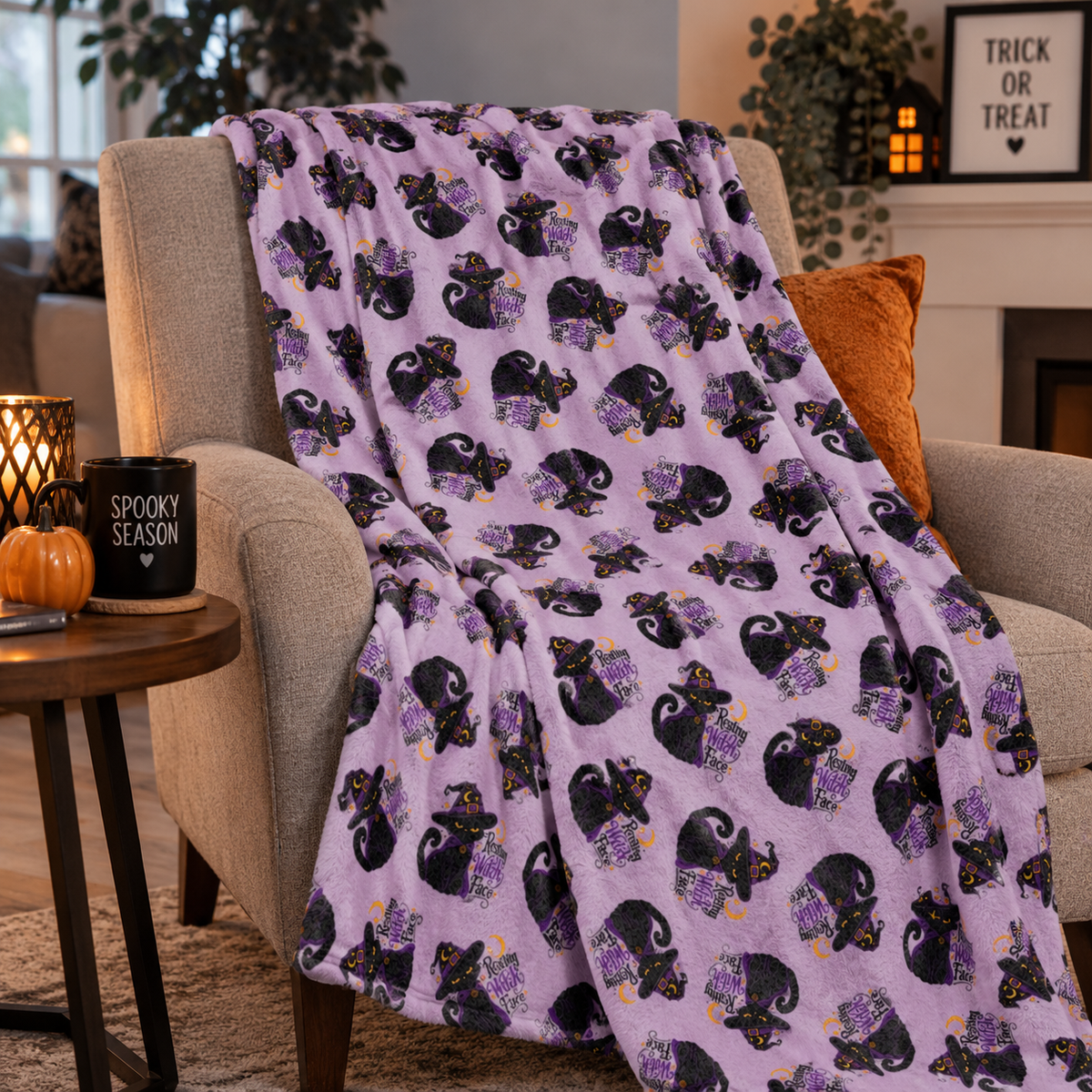 Resting Witch Face Black Cat Velveteen Blanket