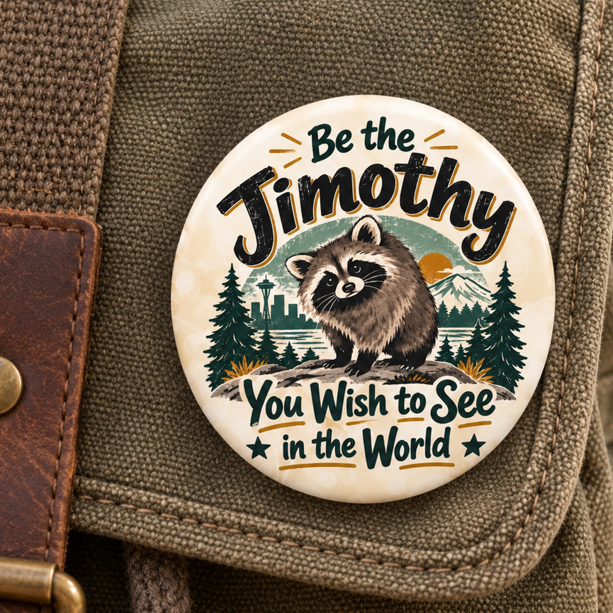 Be the Jimothy You Wish to See in the World Pin Button | Raccoon Badge