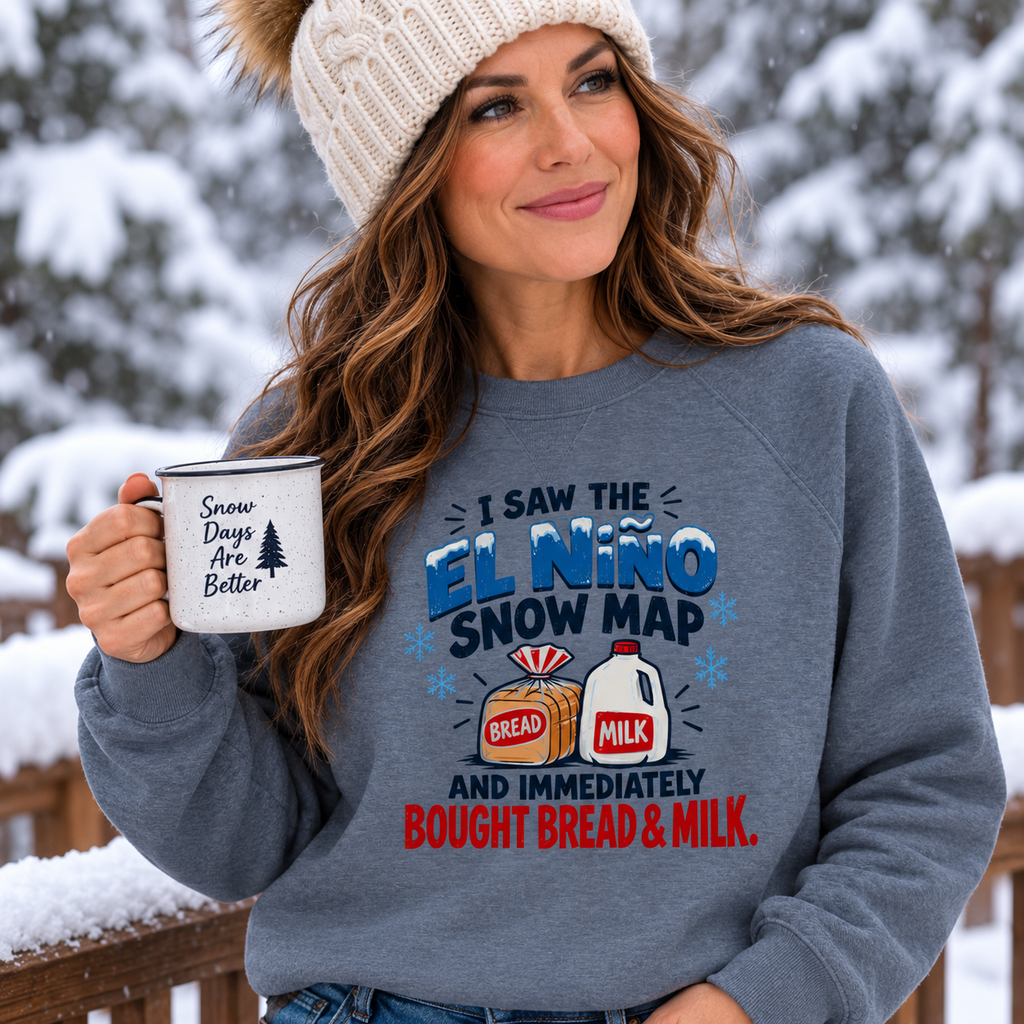 El Niño Snow Map Bread & Milk Women’s Lightweight Crewneck Sweatshirt