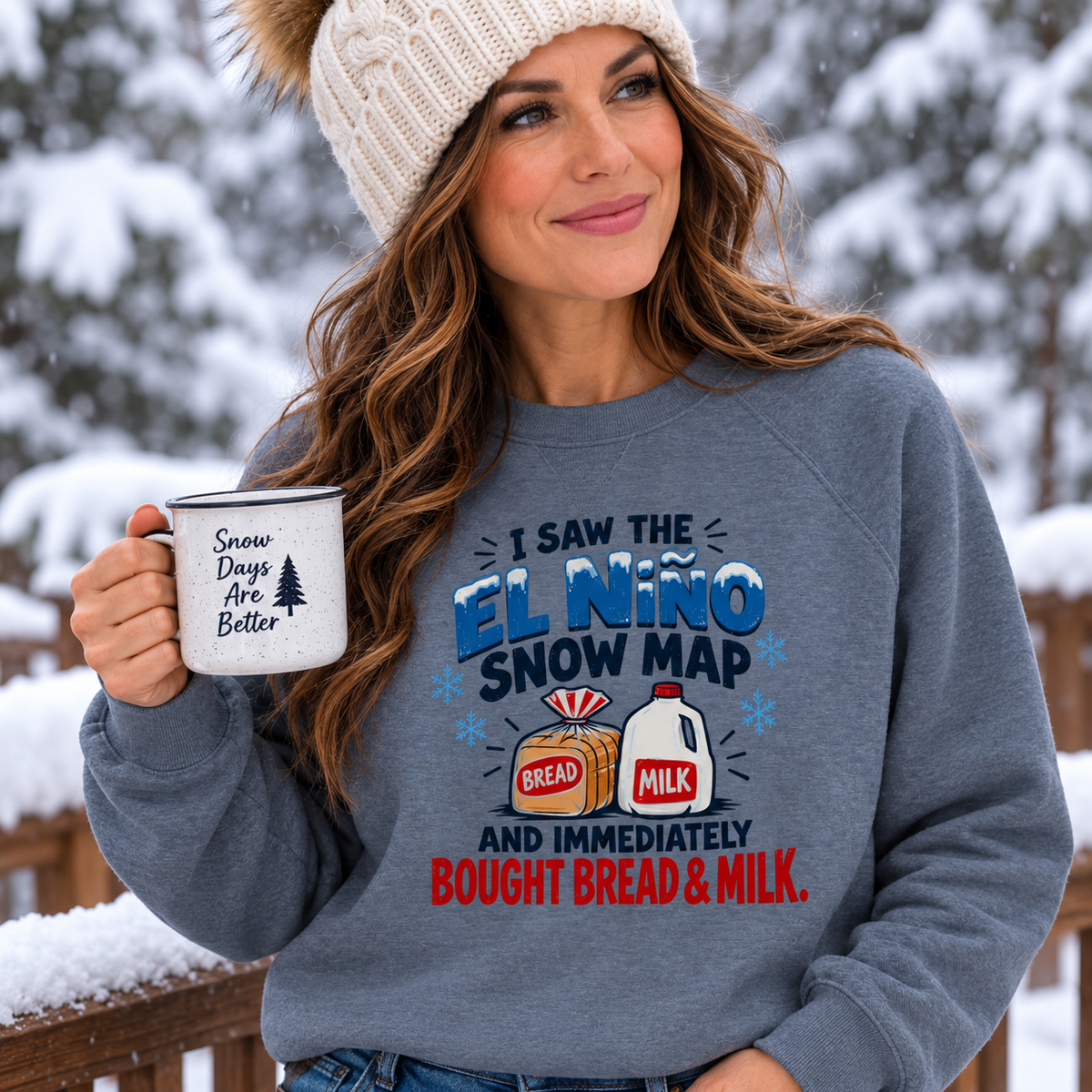 El Niño Snow Map Bread & Milk Women’s Lightweight Crewneck Sweatshirt