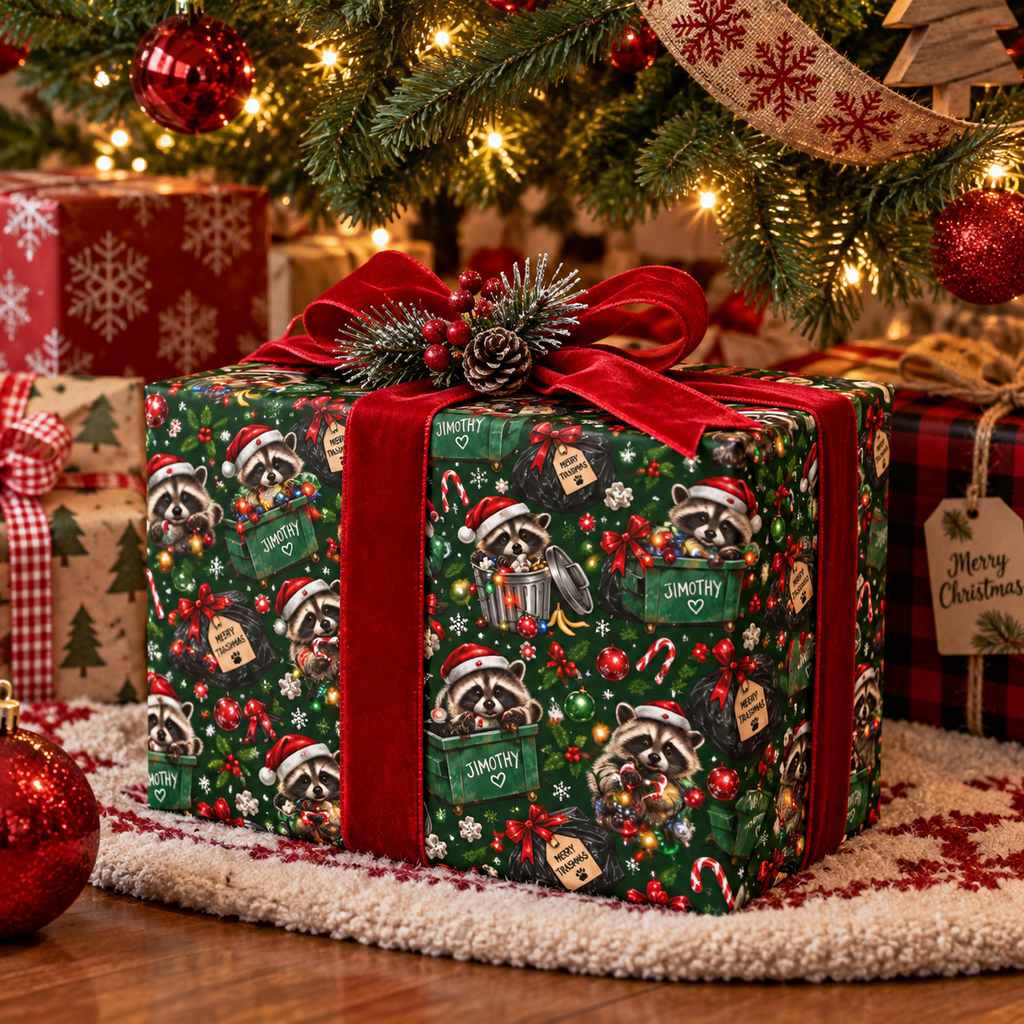 Jimothy’s Merry Trashmas Raccoon Christmas Wrapping Paper