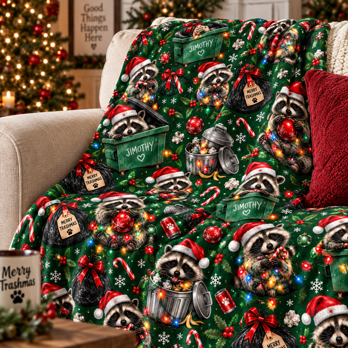 Jimothy’s Merry Trashmas Velveteen Plush Blanket