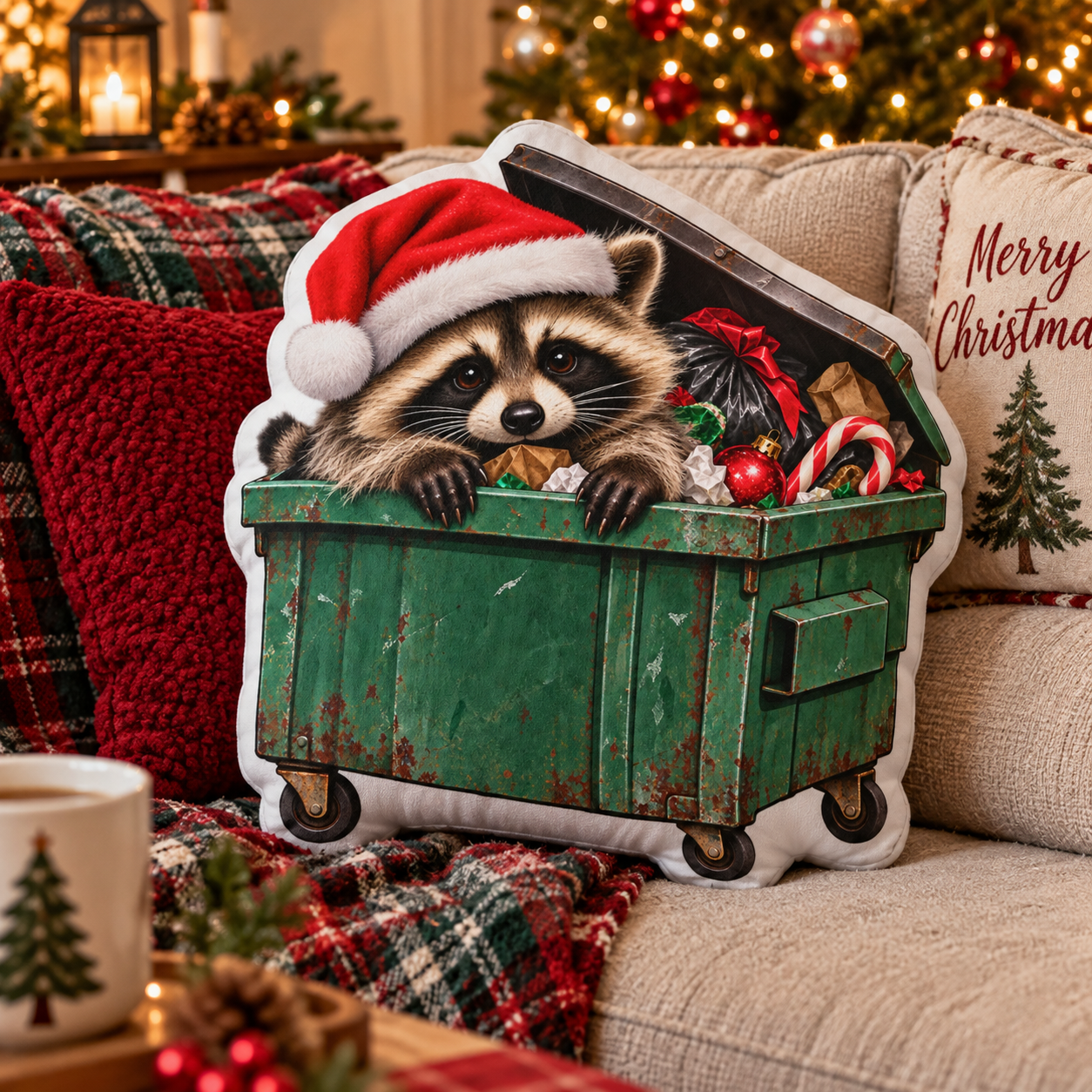 Jimothy’s Merry Trashmas Raccoon Shaped Pillow