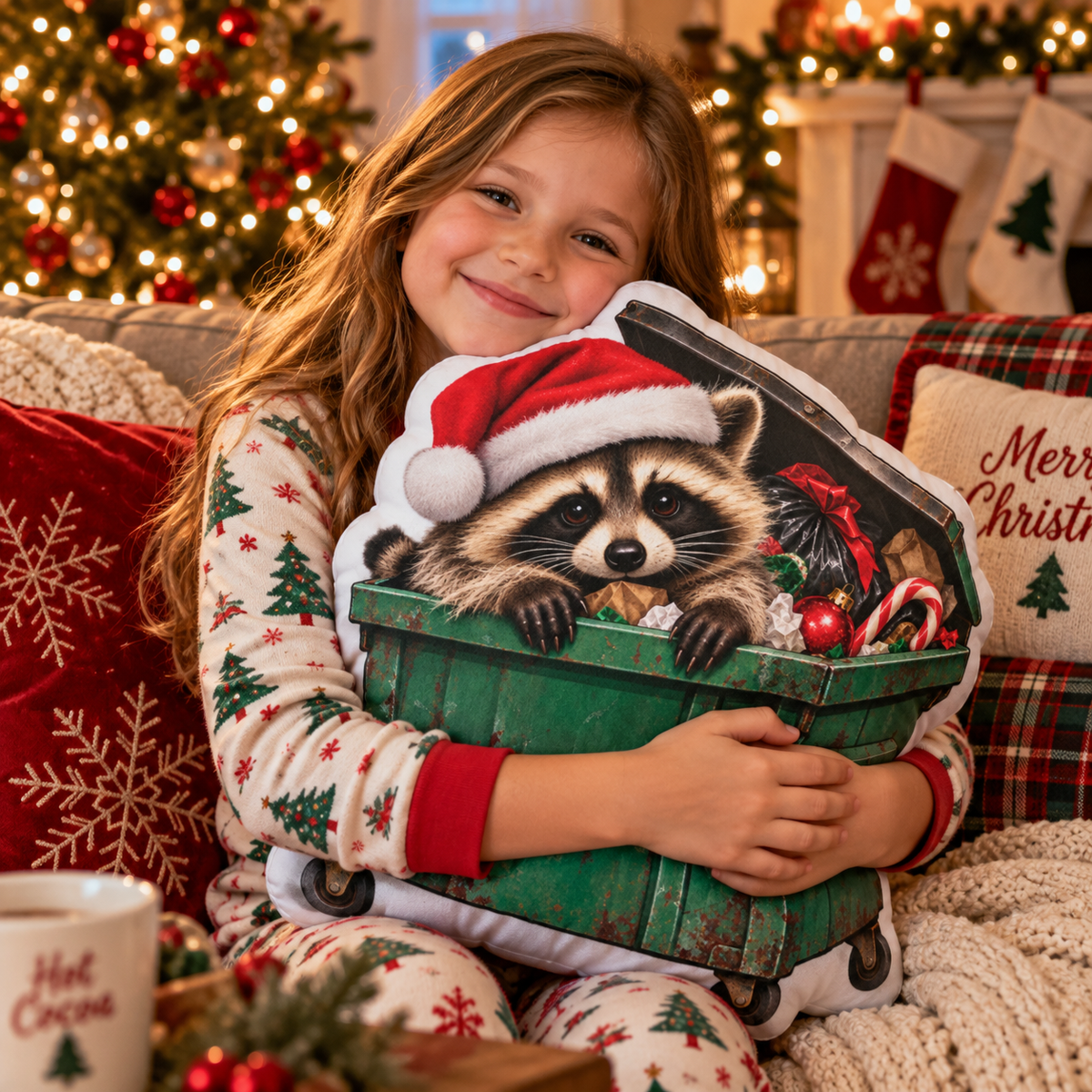 Jimothy’s Merry Trashmas Raccoon Shaped Pillow