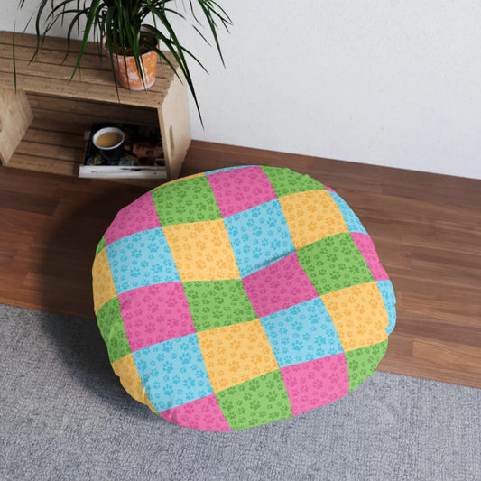 Colorful Patchwork Pet Print Tufted Floor Pillow Printify