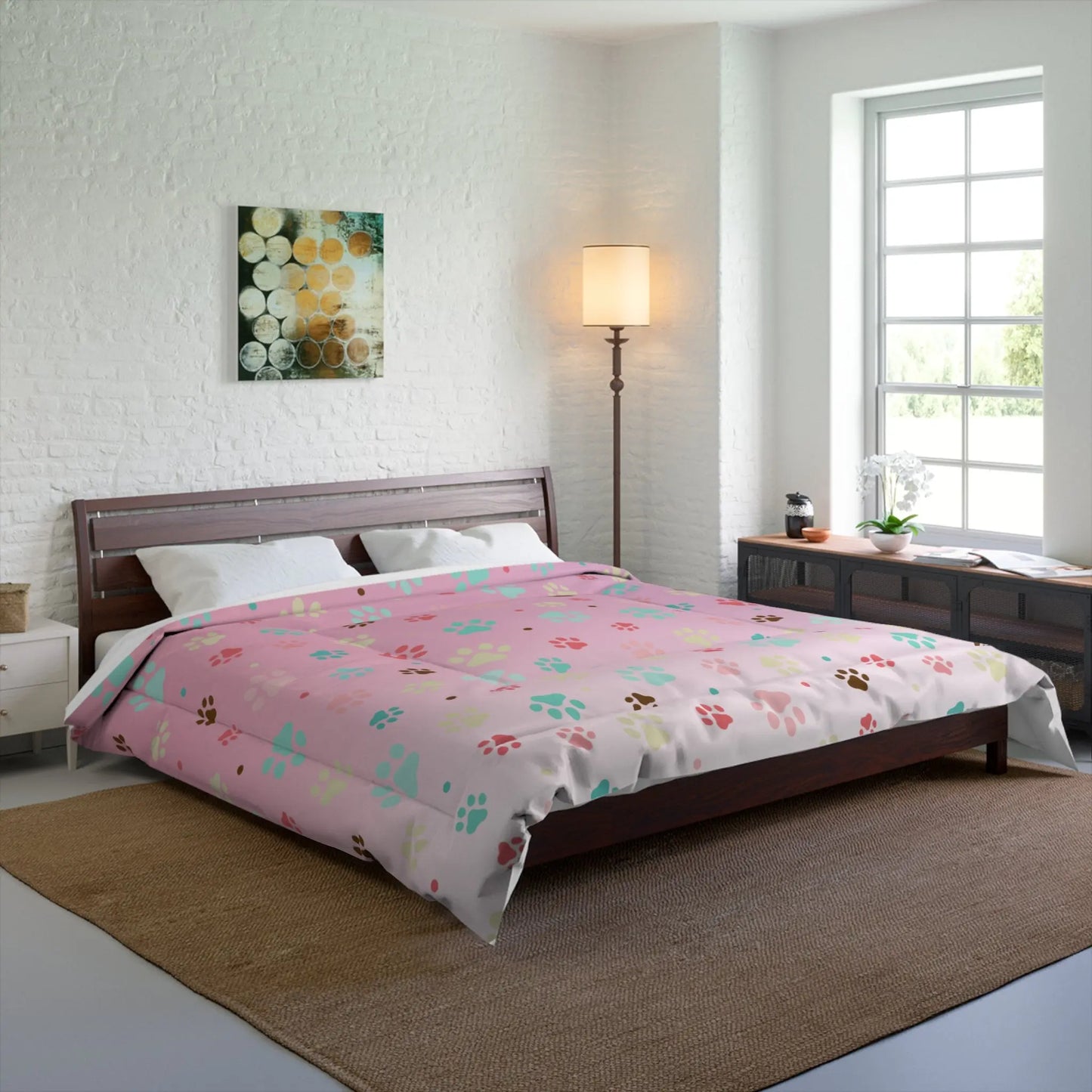 Colorful Paw Print Comforter - Cozy Pet Lover Bedding Printify