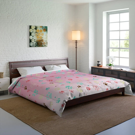 Colorful Paw Print Comforter - Cozy Pet Lover Bedding Printify