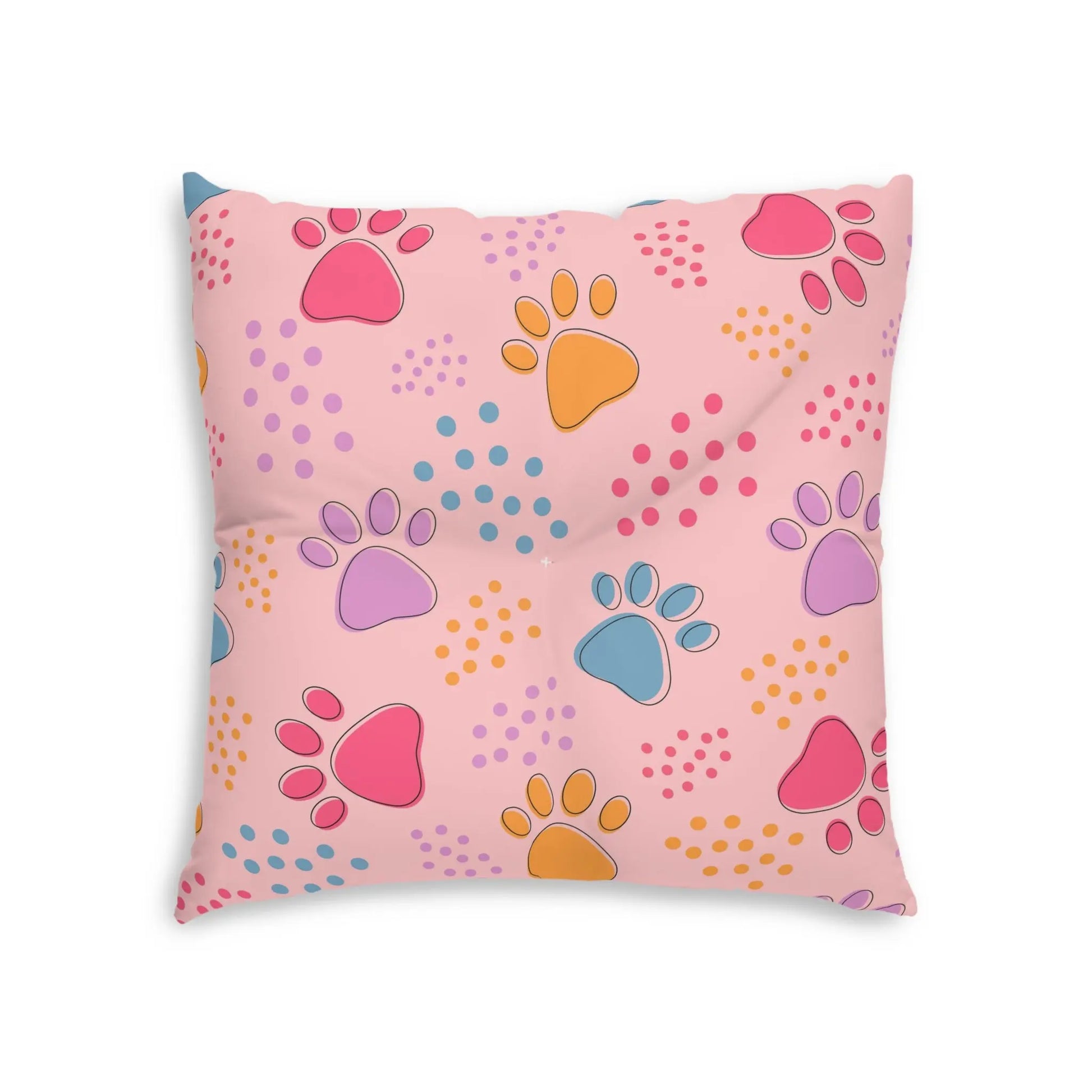 Colorful Pet Paw Print Tufted Floor Pillow Printify