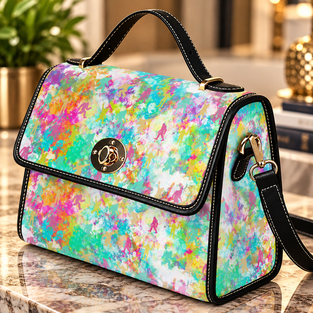 Hidden Bigfoot Tie-Dye Satchel Handbag | Colorful Sasquatch Crossbody Purse