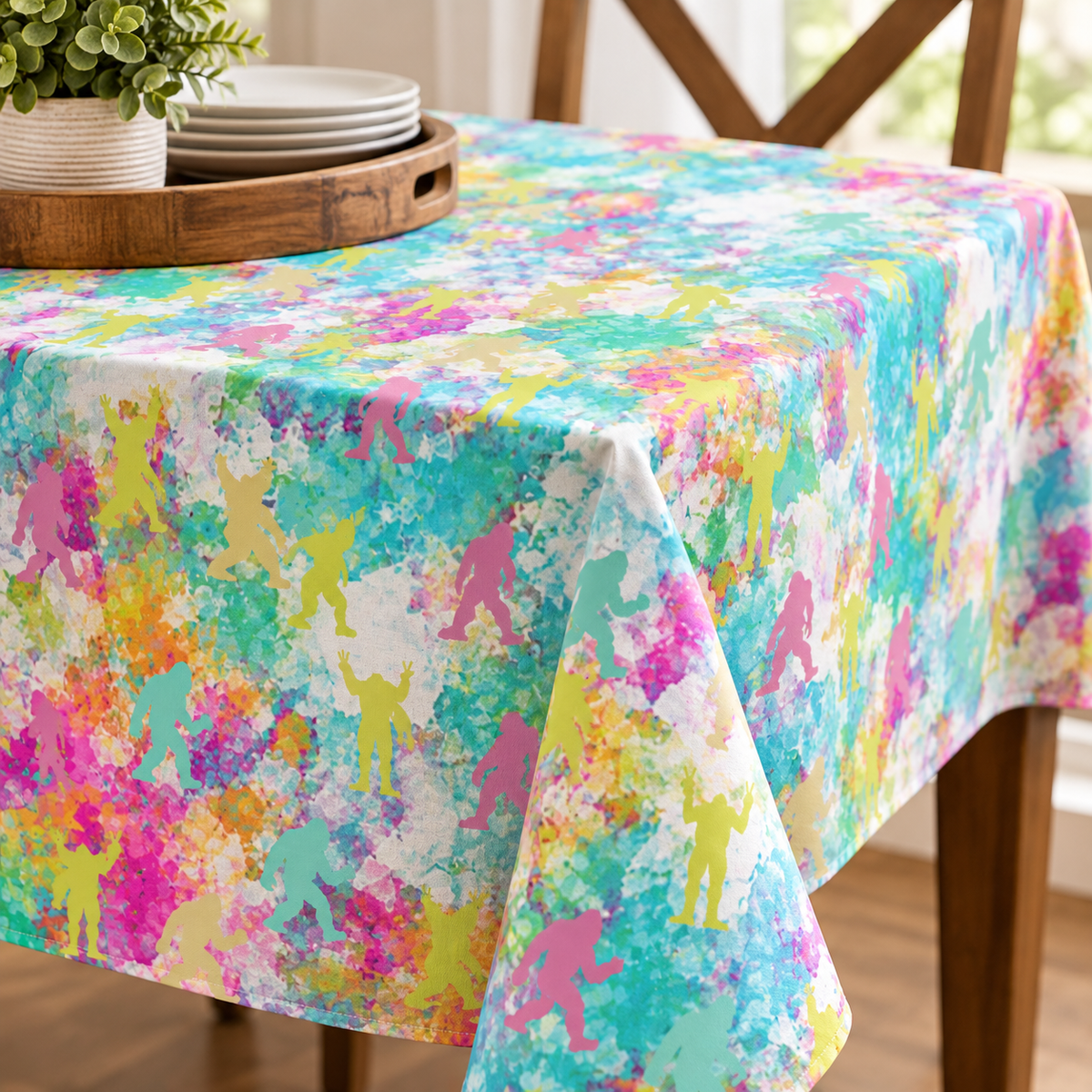 Hidden Bigfoot Psychedelic Watercolor Square Tablecloth
