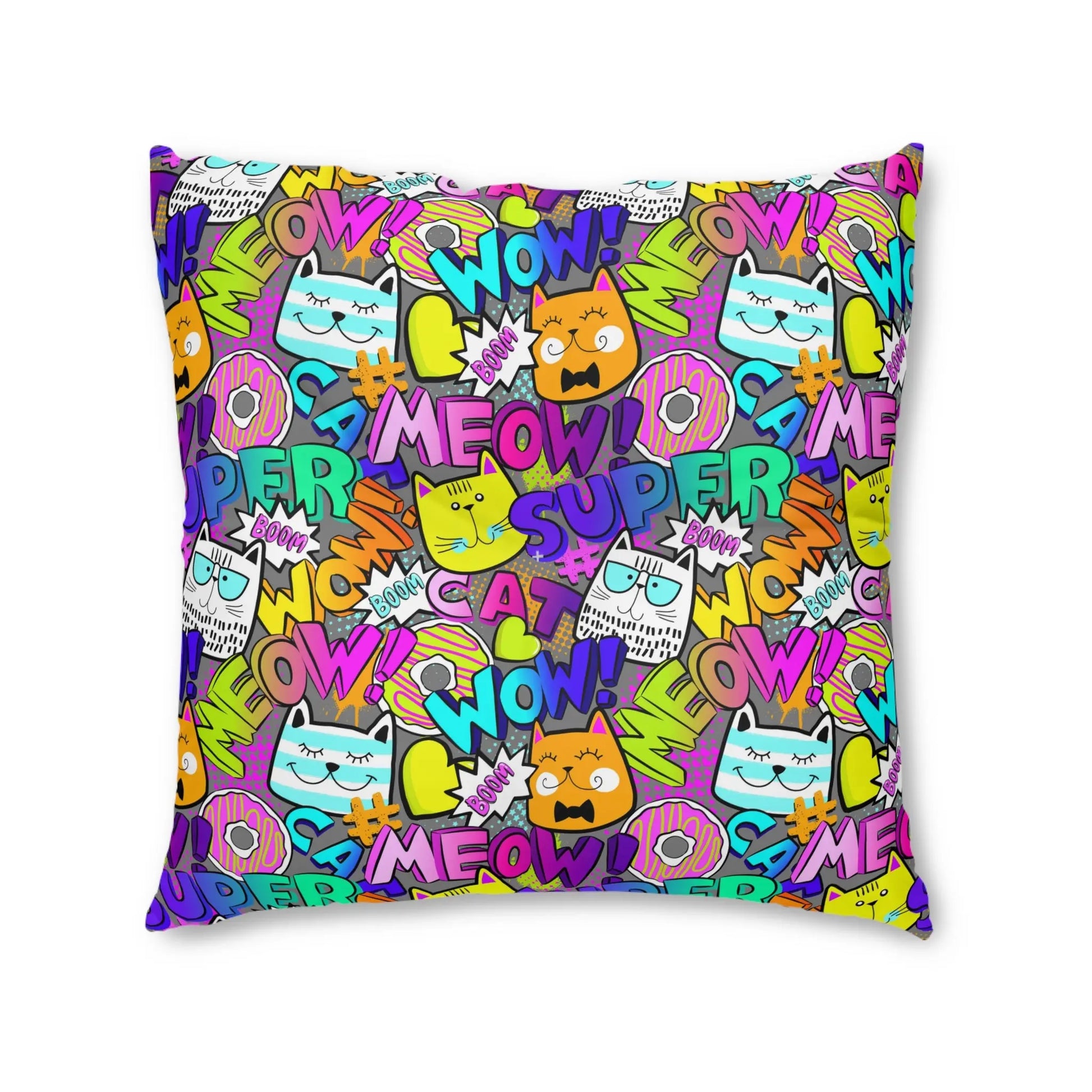 Comical Cat-Themed Tufted Floor Pillow - Perfect for Pet Lovers! Printify