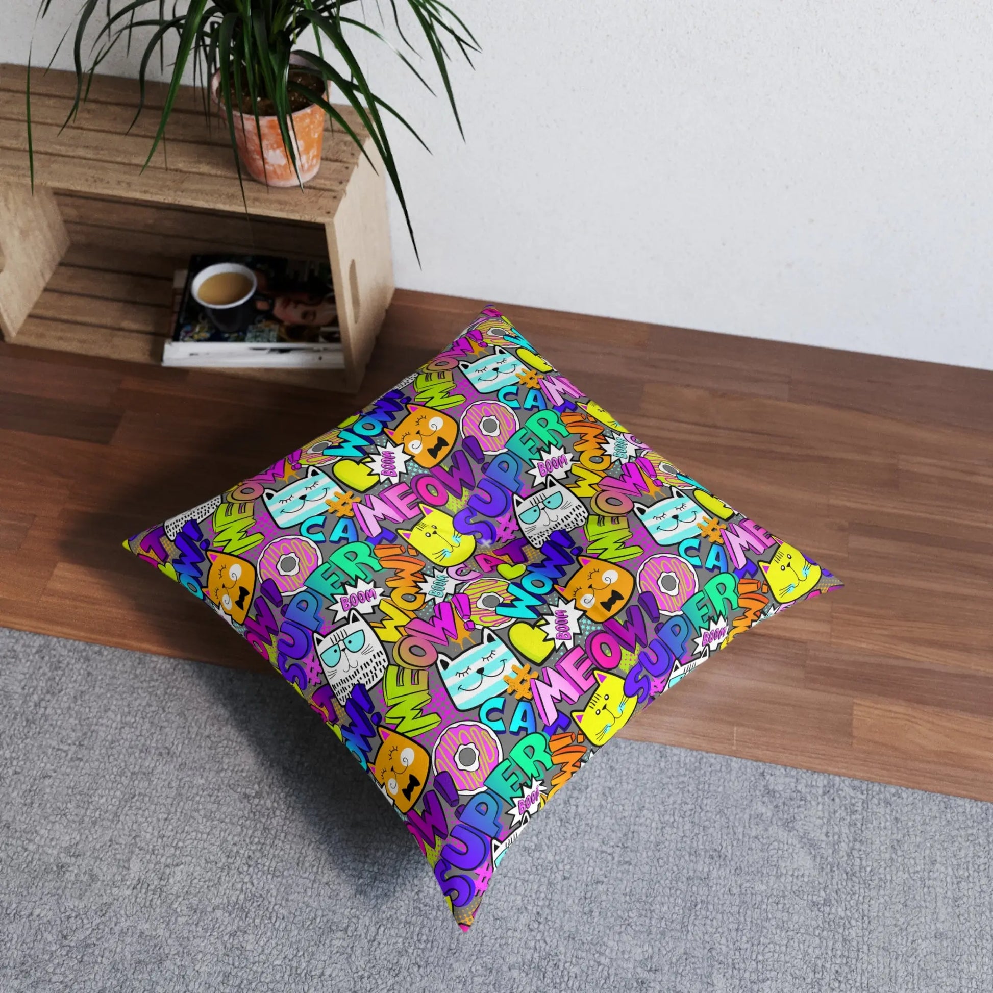 Comical Cat-Themed Tufted Floor Pillow - Perfect for Pet Lovers! Printify