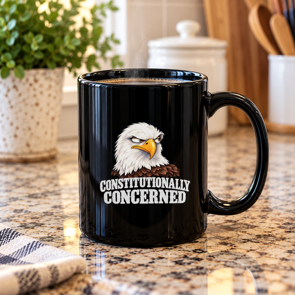 Constitutionally Concerned Black Ceramic Mug | Political Humor Coffee Cup | 11 oz & 15 oz