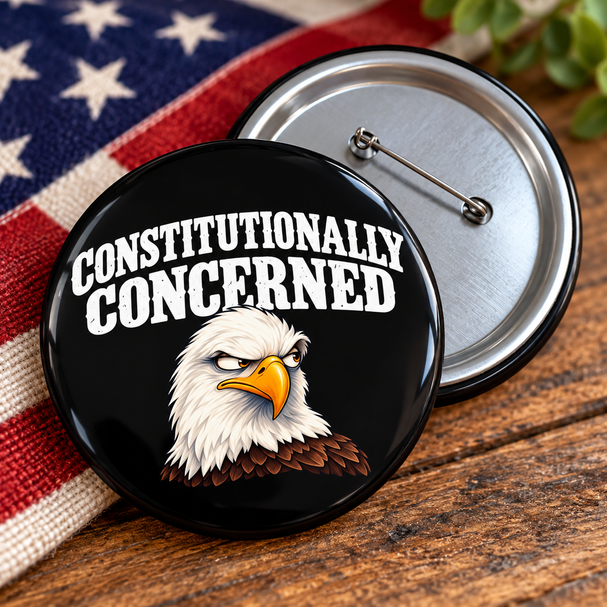 Constitutionally Concerned Bald Eagle Pin Button | Patriotic Political Statement Badge
