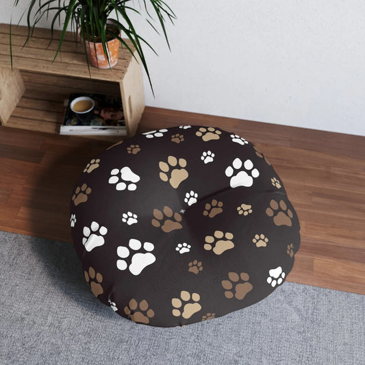 Cozy Tufted Floor Pillow with Paw Print Design - Pet Lover's Essential Printify