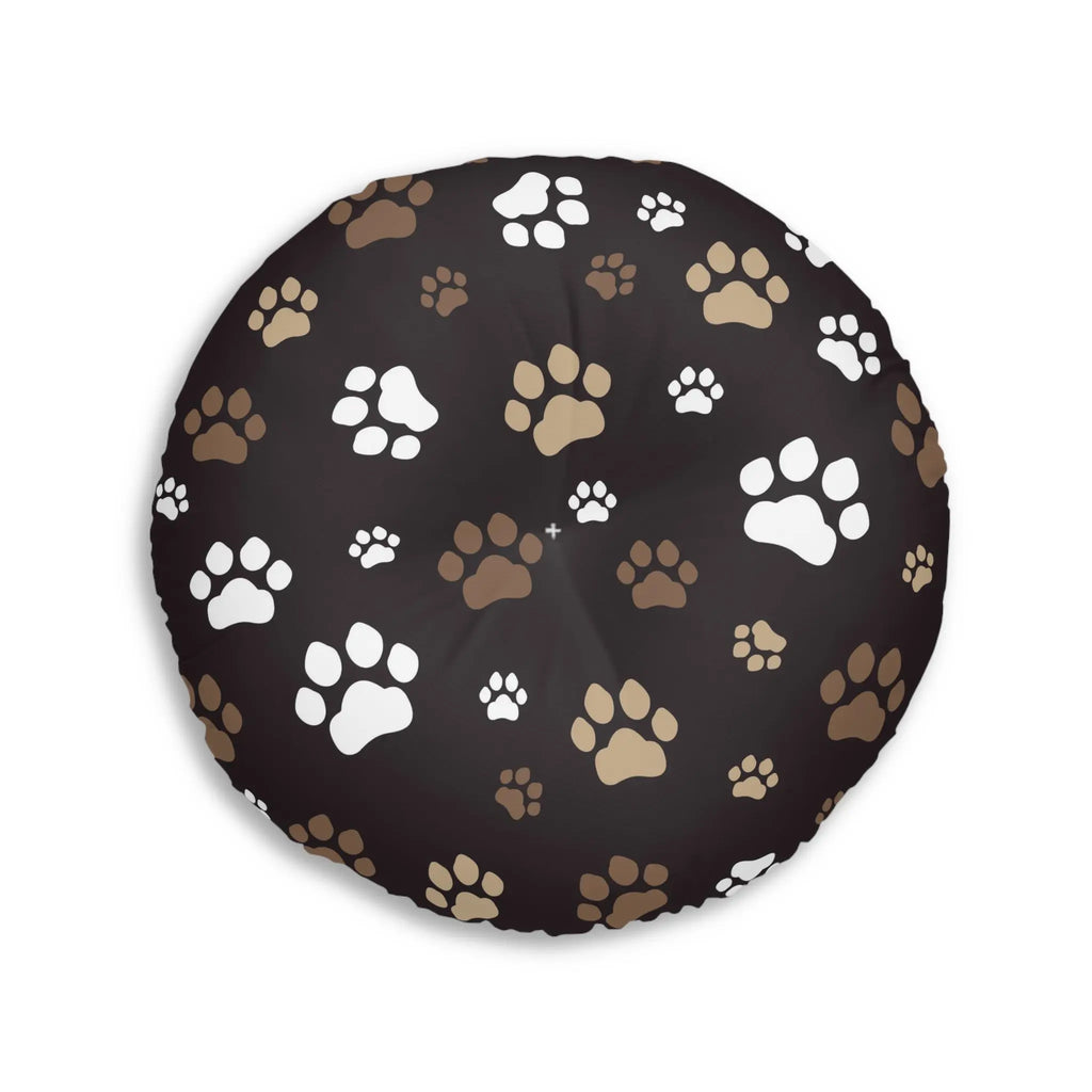 Cozy Tufted Floor Pillow with Paw Print Design - Pet Lover's Essential Printify