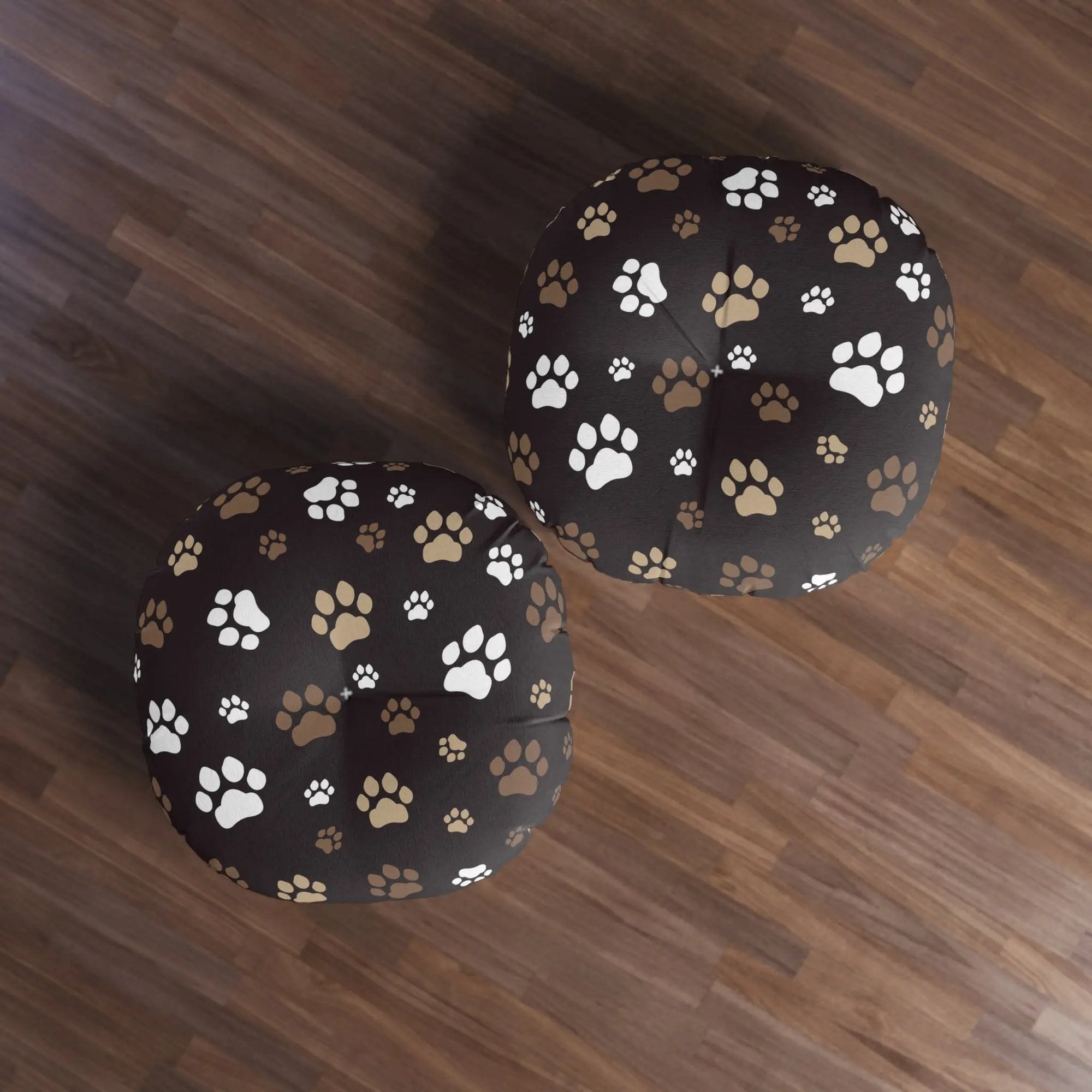 Cozy Tufted Floor Pillow with Paw Print Design - Pet Lover's Essential Printify