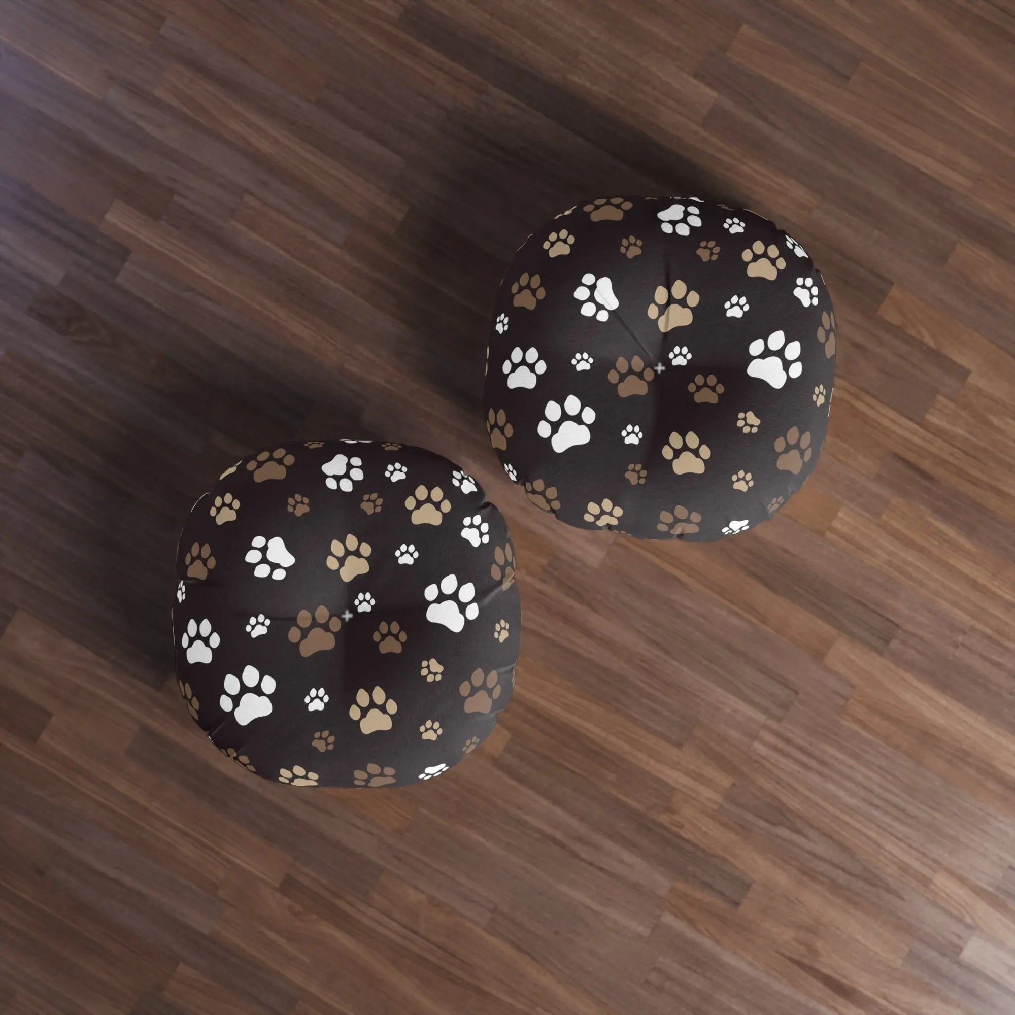 Cozy Tufted Floor Pillow with Paw Print Design - Pet Lover's Essential Printify