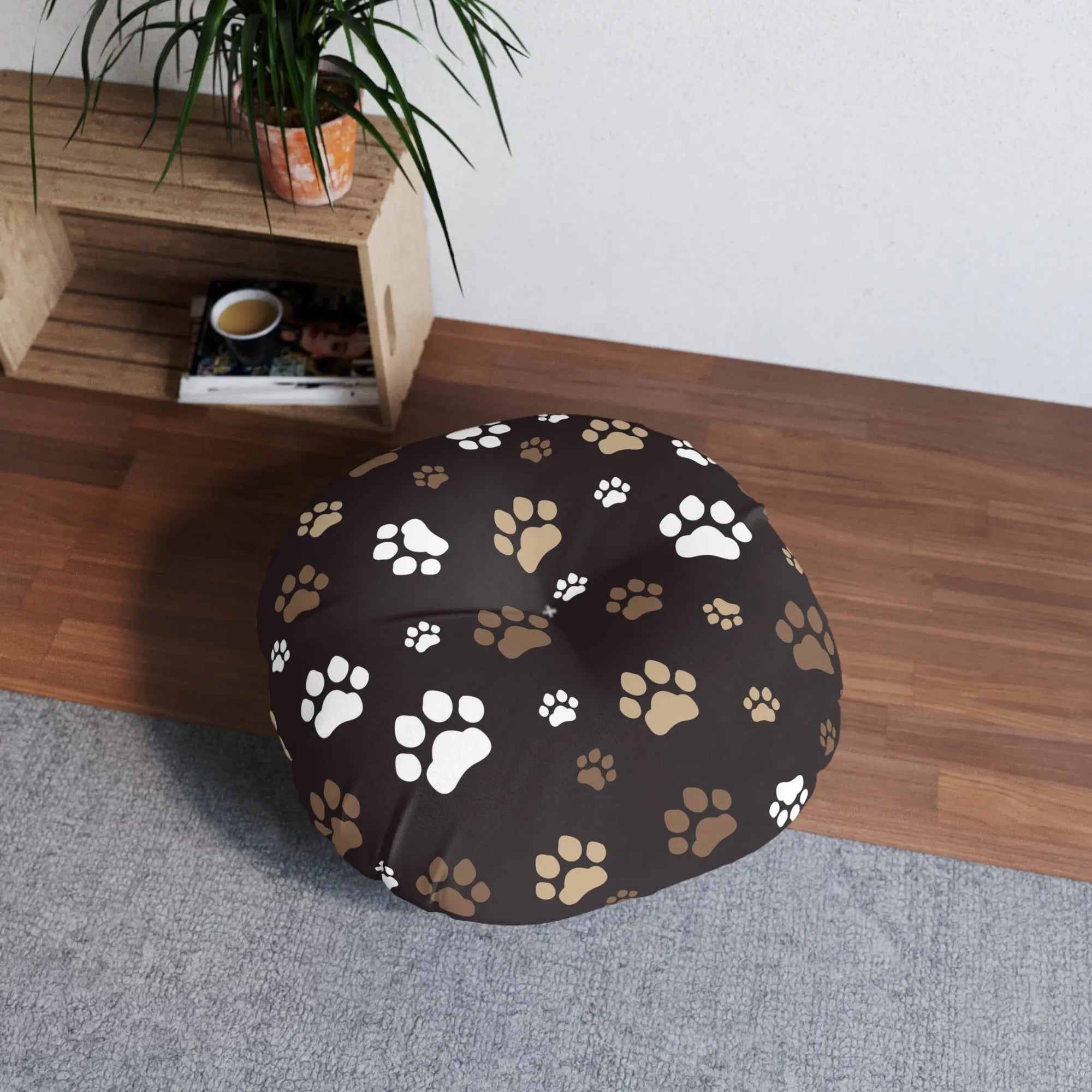 Cozy Tufted Floor Pillow with Paw Print Design - Pet Lover's Essential Printify