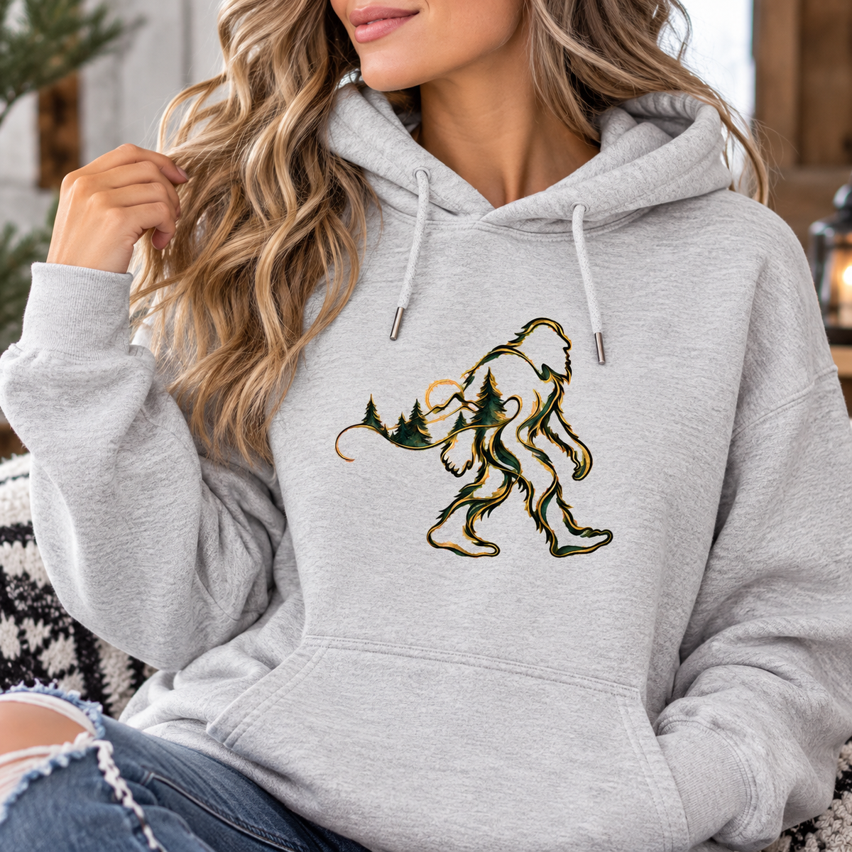 Barely There Bigfoot Women's Lightweight Hoodie | Abstract Sasquatch Forest Art